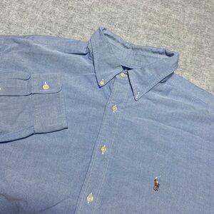 Ralph Lauren Dress Shirt Mens Large 17.5 Blue Yarmouth Flesh Pony Preppy Vtg